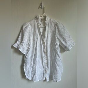 SMALL Anthropologie Meadow Rue white vintage blouse ruffle at sleeve white